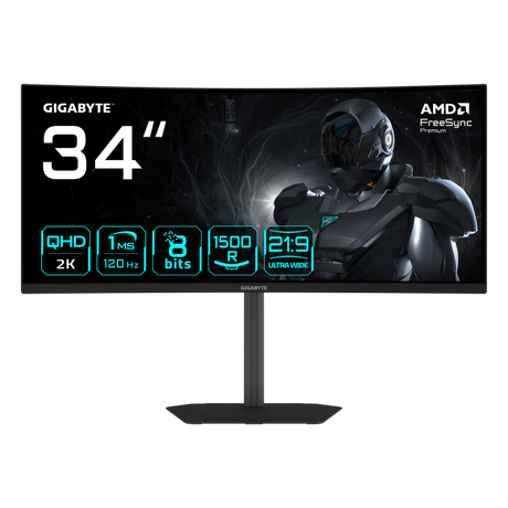 Monitor Gaming GIGABYTE GS34WQCA, 34", 3440 x 1440 pixeli, Black