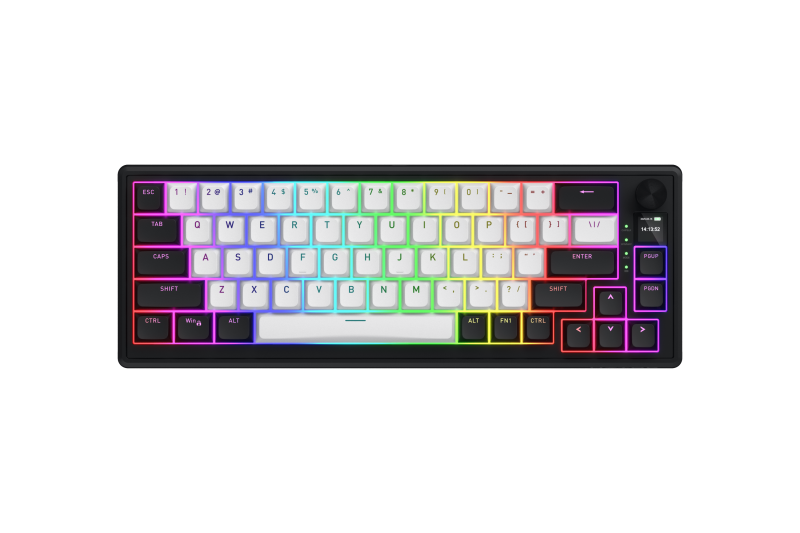 Tastatura wireless Hator Skyfall 65, interfata 2.4GHz, BT5.3, USB, polling rate 8000Hz, capacitate baterie 4000mAh, switch HATOR Aurum Ice Magnetic linear, material tasta OMA, buton de control multimedia, sistem de anulare a zgomotului integrat, alb-negru