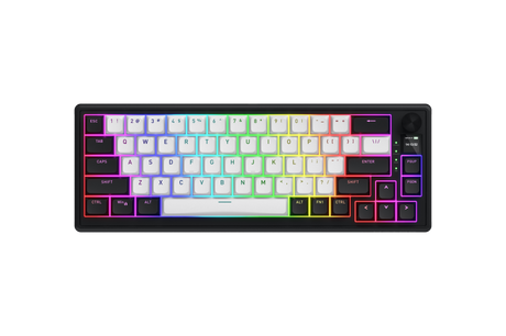 Tastatura wireless Hator Skyfall 65, interfata 2.4GHz, BT5.3, USB, polling rate 8000Hz, capacitate baterie 4000mAh, switch HATOR Aurum Ice Magnetic linear, material tasta OMA, buton de control multimedia, sistem de anulare a zgomotului integrat, alb-negru