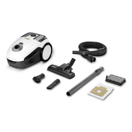 Kärcher VC 2. Maximum input power: 700 W. Type: Drum vacuum, Cleaning type: Dry, Dust container type: Dust bag, Dust capacity: 2.8 L. Vacuum air filtering: HEPA, Dirt separating method: Filtering, Noise level: 76 dB. Product colour: Black, White