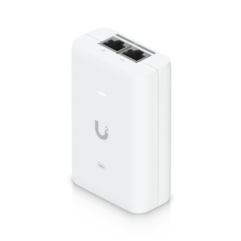 Injector PoE+ Ubiquiti UniFi 30W 48V 0.65A 2.5G , Tensiune nominală 100—240V CA la 50/60Hz, Tensiune de ieșire 48V CC la 0,65A, dimensiuni 93 x 62 x 35 mm (3,7 x 2,4 x 1,4"), alb