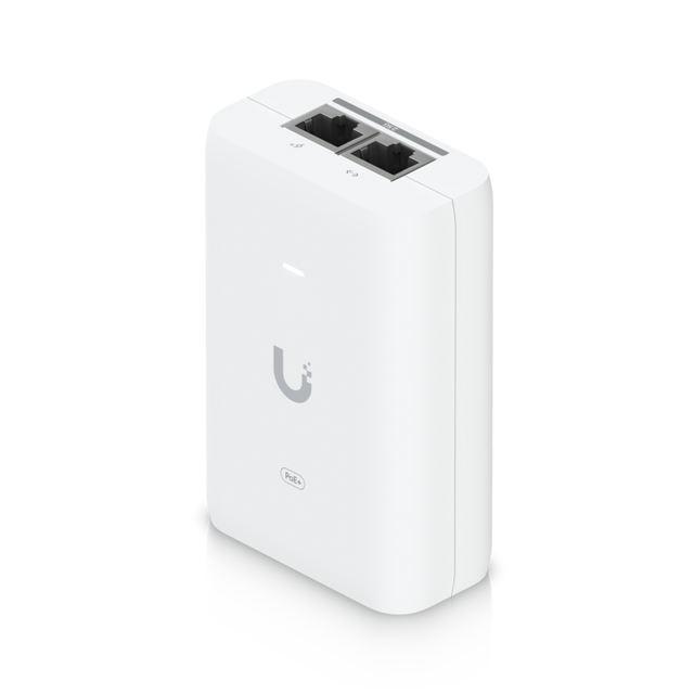 Injector PoE+ Ubiquiti UniFi 30W 48V 0.65A 2.5G , Tensiune nominală 100—240V CA la 50/60Hz, Tensiune de ieșire 48V CC la 0,65A, dimensiuni 93 x 62 x 35 mm (3,7 x 2,4 x 1,4"), alb