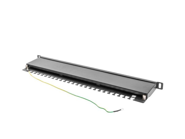 Patch panel 24 porturi 0,5U 19" Cat.5e FTP cu organizator cabluri, ecranat, negru