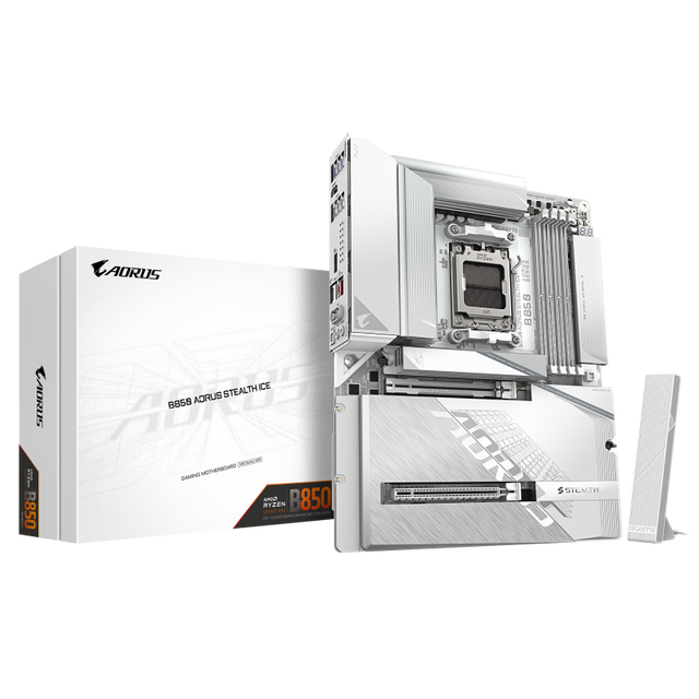 Placa de Baza GIGABYTE B850 AORUS STEALTH ICE AM5, 4x DDR5, 1x HDMI 1x PCIE 5.0 x16 1x PCIE 4.0 x16, 2x M.2, 2x SATA 6GB/s, ATX