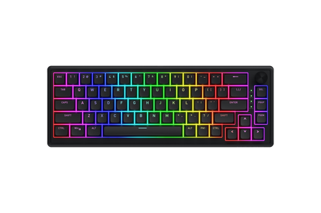Tastatura cu fir Hator Skyfall 65, interfata USB, switch HATOR Aurum Sterling linear, material tasta OMA, buton de control multimedia, sistem de anulare a zgomotului integrat, negru
