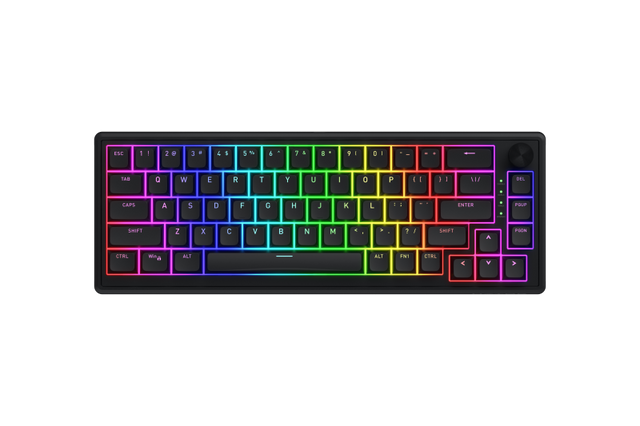 Tastatura cu fir Hator Skyfall 65, interfata USB, switch HATOR Aurum Sterling linear, material tasta OMA, buton de control multimedia, sistem de anulare a zgomotului integrat, negru