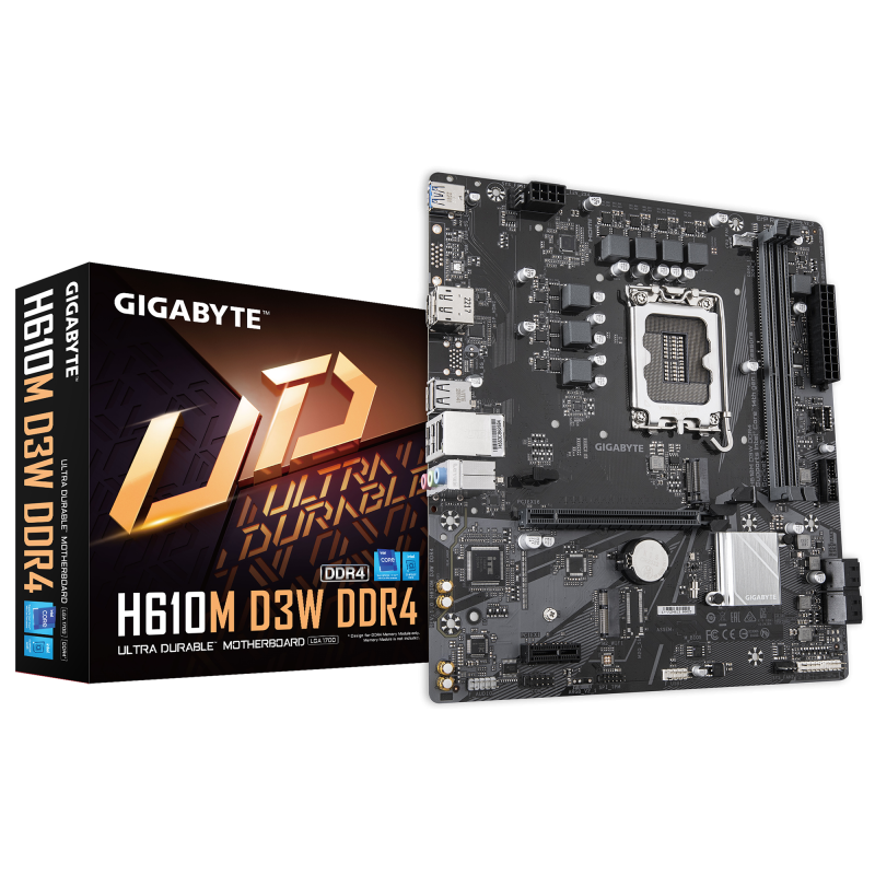 Placa de Baza GIGABYTE H610M D3W DDR4 LGA1700, 2x DDR4, 1x DP 1x HDMI, 1x PCIE 4.0 x16 1x PCIE 3.0 x1 2x M.2, 4x SATA 6GB/s, mATX