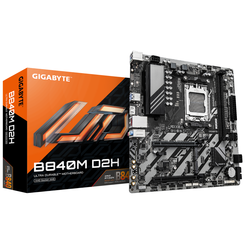 Placa de Baza GIGABYTE B840M D2H AM5, 2x DDR5, 1x HDMI, 1x PCIE 4.0 x16 1x PCIE 3.0 x16, 2x M.2, 4x SATA 6GB/s, mATX