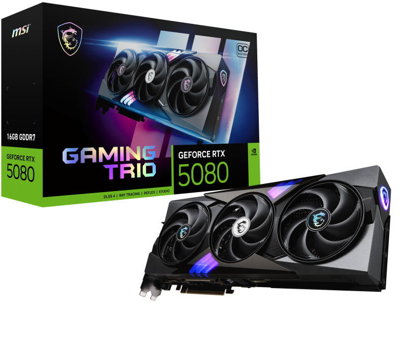 Placa Video MSI GEFORCE RTX 5080 16G GAMING TRIO OC GDDR7 256bit, 3x DP 1x HDMI