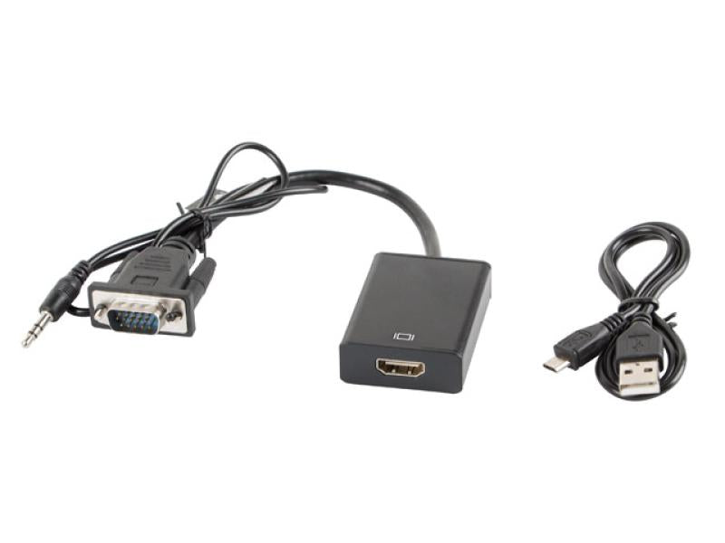 Cablu adaptor VGA(M) + minijack 3,5 mm(M)  HDMI(F) 20 cm negru