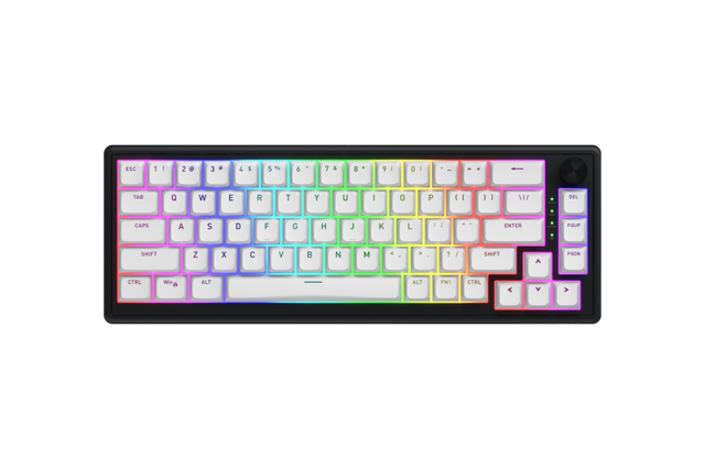 Tastatura wireless Hator Skyfall 60, interfata 2.4GHz, BT5.3, USB, polling rate 1000Hz, capacitate baterie 2000mAh, switch HATOR Aurum Sterling linear, material tasta OMA, buton de control multimedia, sistem de anulare a zgomotului integrat, alb-negru