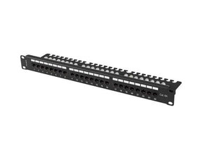 Patch panel 24 porturi 1U 19" Cat.6A UTP cu organizator cabluri, negru