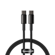 Cablu alimentare si date Baseus Tungsten Gold, Fast Charging, USB Type-C la USB Type-C, putere 100W, brodat, 1m, negru