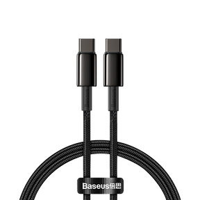Cablu alimentare si date Baseus Tungsten Gold, Fast Charging, USB Type-C la USB Type-C, putere 100W, brodat, 1m, negru