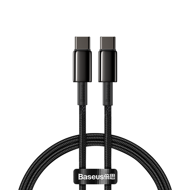 Cablu alimentare si date Baseus Tungsten Gold, Fast Charging, USB Type-C la USB Type-C, putere 100W, brodat, 1m, negru