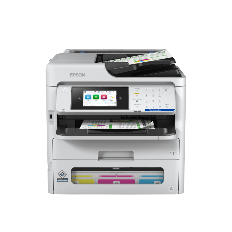 EPSON WF-PRO EM-C800RDWF A4 INKJET MFP, Viteza printare: 25ipm, Alimentare hartie: 250 coli, Interfata: USB, WI-FI, Retea, DADF 50 coli, 30ipm, Ecran 4.3", Dimensiuni: 425x535x513mm, optional: sertar hartie 500 coli (max 3).