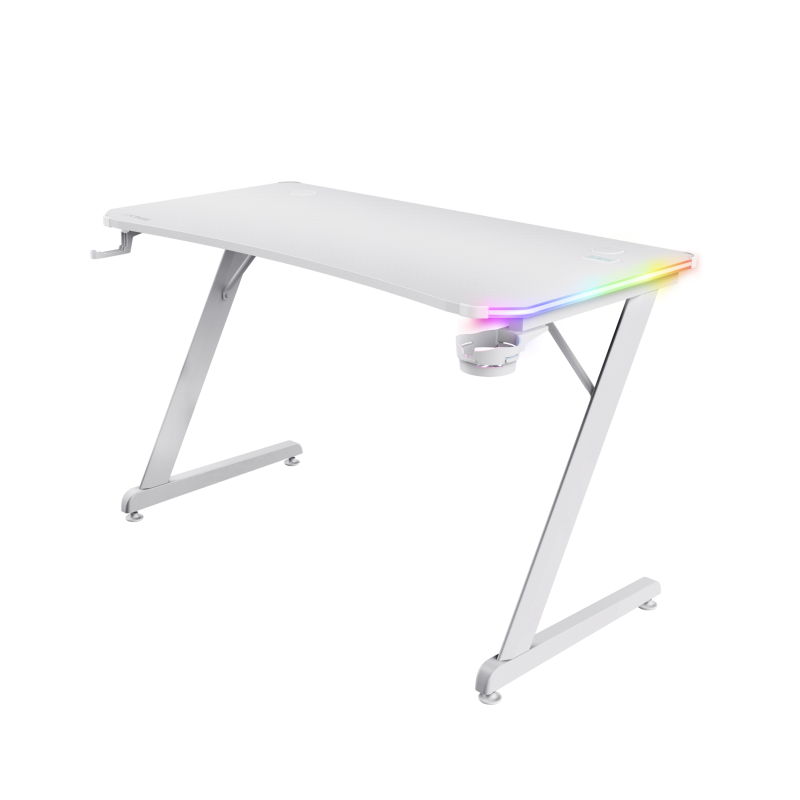 Birou gaming Trust GXT 709W Luminus, iluminare RGB, greutate 15.5 kg, greutate maxima 150 kg, alb
