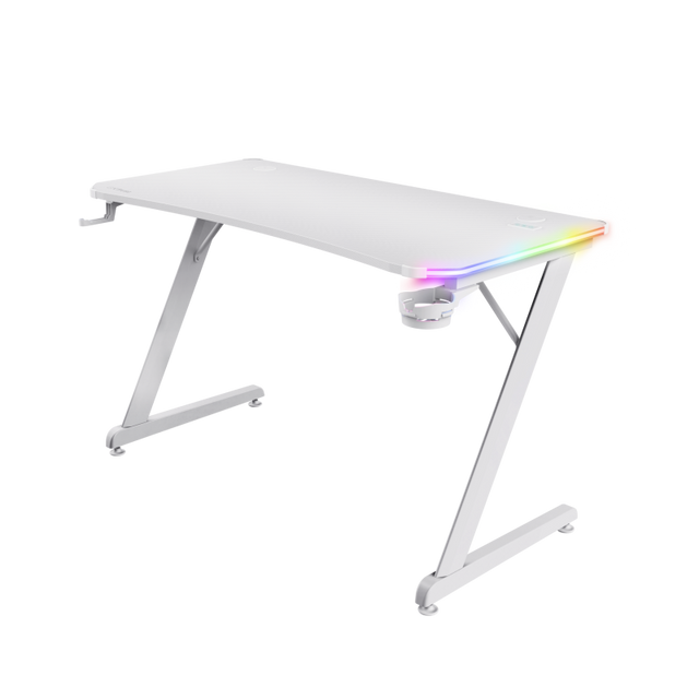 Birou gaming Trust GXT 709W Luminus, iluminare RGB, greutate 15.5 kg, greutate maxima 150 kg, alb