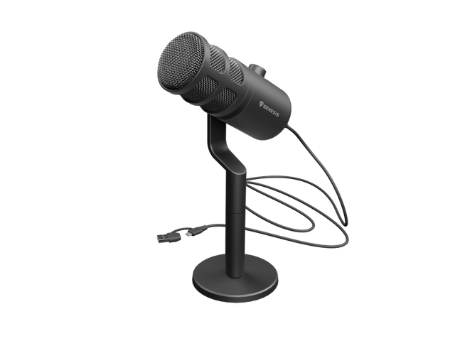 Microfon Genesis Radium 350D, tip Dynamic, model cardioid, suport fix, conectivitate USB-C, raspuns in frecventa 60 - 14.000 Hz, sensibilitate 48 dB, lungime cablu 250 cm, negru