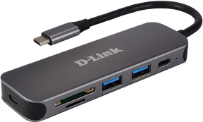 HUB USB D-LINK DUB-2325, USB Type C, cablu 10 cm, metalic, argintiu