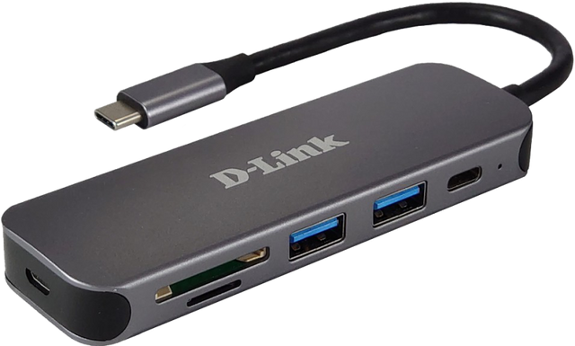 HUB USB D-LINK DUB-2325, USB Type C, cablu 10 cm, metalic, argintiu