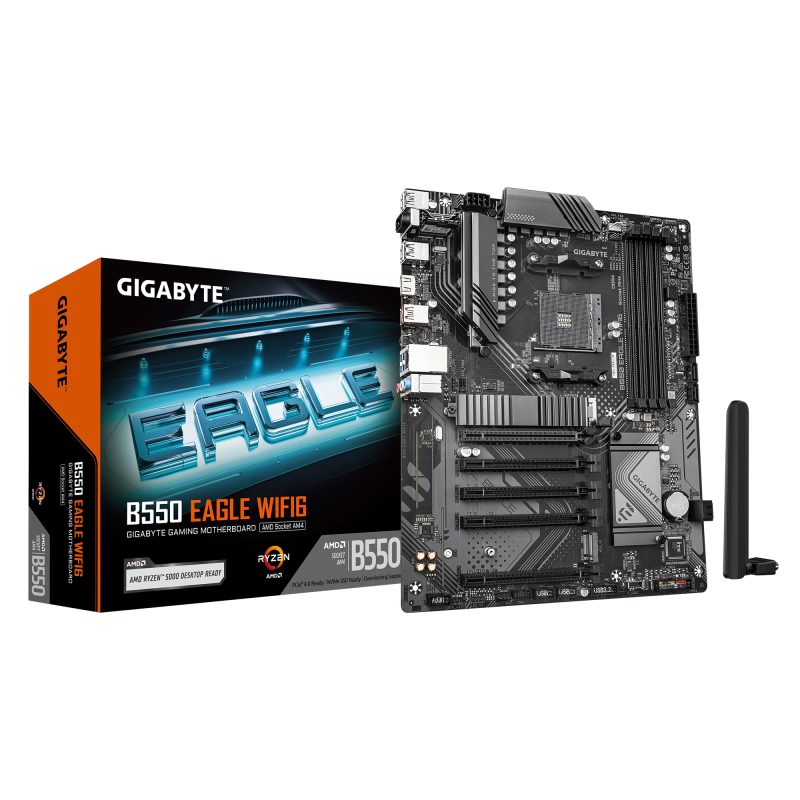 Placa de Baza GIGABYTE B550 EAGLE WIFI6 AM4, 4x DDR4, 1x HDMI, 1x PCIE 4.0 x16, 2x M.2, 4x SATA 6GB/s, ATX