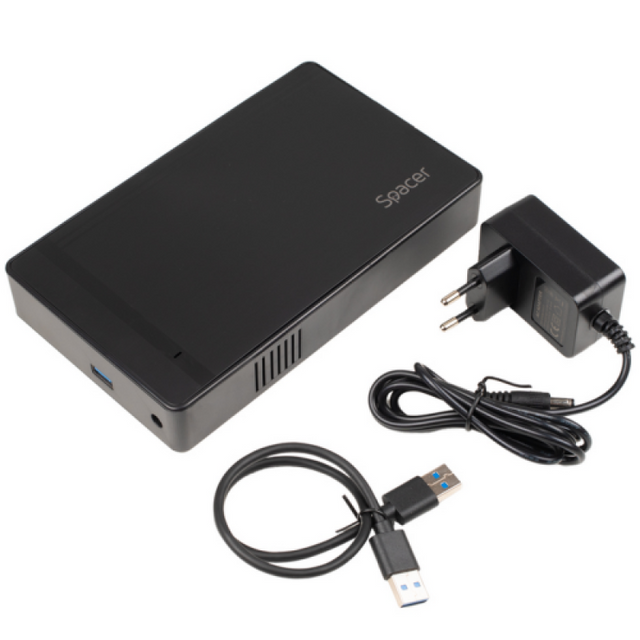 RACK extern SPACER, pt HDD/SSD, 3.5 inch, S-ATA, interfata PC USB 3.0, alimentare retea, plastic, negru