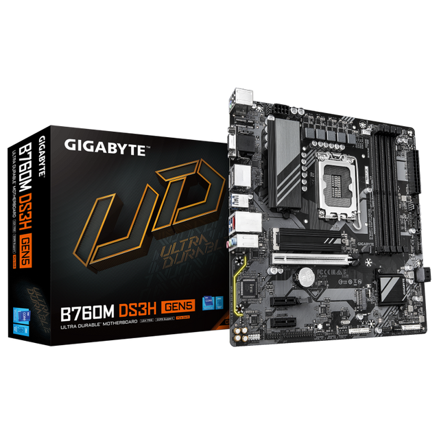 Placa de Baza GIGABYTE B760M DS3H GEN5 LGA1700, 4x DDR5, 1x D-Sub 1x HDMI 2x DP, 1x PCIE 5.0 x16 2x PCIE 3.0 x1, 2x M.2, 4x SATA 6GB/s, mATX