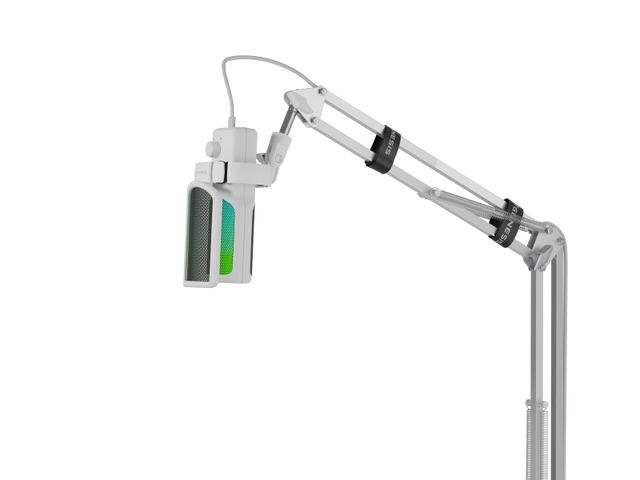 Brat cu microfon Genesis Radium 251, tip Condenser, model cardioid, suport fix, conectivitate USB-C, raspuns in frecventa 50 - 16.000 Hz, sensibilitate 40 dB, lungime cablu 200 cm, alb