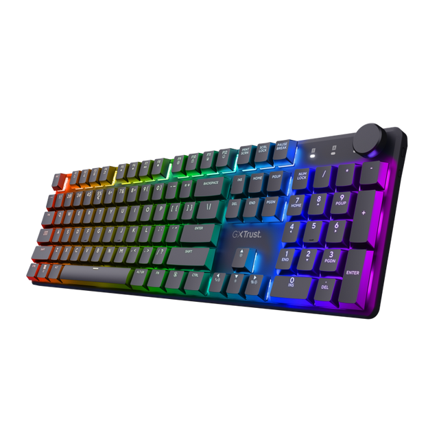 Tastatura gaming mecanica Trust GXT 868 Torix Premium wireless, 104 taste, 12 taste multimedia programabile, negru