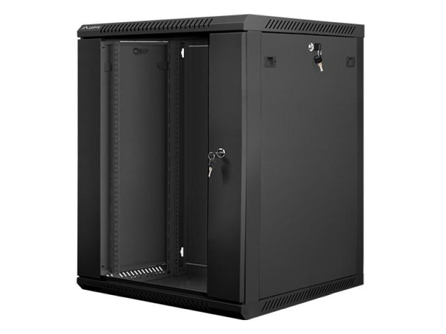 Dulap rack 19" perete 15U / 600x600 (flat pack) cu ușă din sticlă, negru  V2