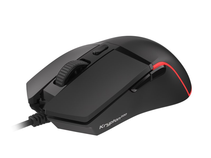 Mouse gaming cu fir Gensesis Krypton 220, senzor optic, interfata USB, rezolutie maxima 6400 DPI, numar butoane 6, iluminare RGB, maximum frame rate 6 666 FPS, negru