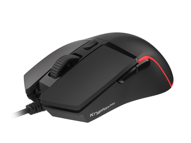 Mouse gaming cu fir Gensesis Krypton 220, senzor optic, interfata USB, rezolutie maxima 6400 DPI, numar butoane 6, iluminare RGB, maximum frame rate 6 666 FPS, negru