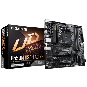 Placa de Baza GIGABYTE B550M DS3H AC R2 AM4, 4x DDR4, 1x DP 1x HDMI, 1x PCIE 4.0 x16 1x PCIE 3.0 x16 1x PCIE 3.0 x1, 2x M.2, 4x SATA 6GB/s, mATX