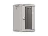 Dulap rack 10" perete 9U / 300x300 (flat pack) cu ușă din sticlă, gri