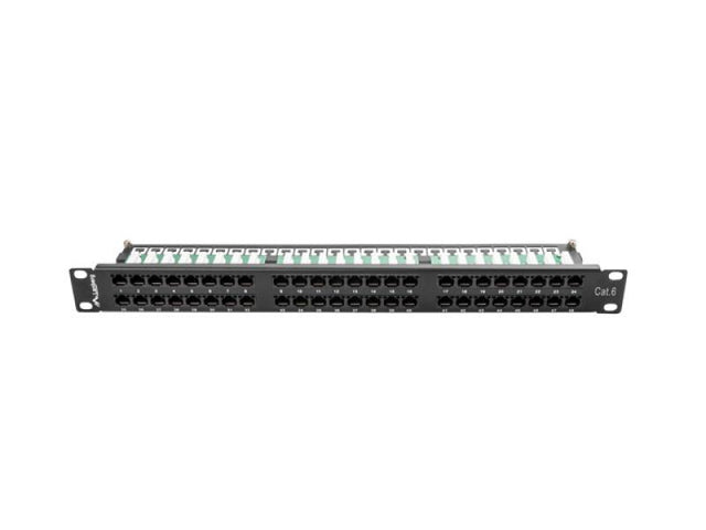 Patch panel 48 porturi 1U 19" Cat.6 UTP negru