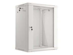 Dulap rack 19" perete 15U / 600x450 (flat pack) cu ușă din sticlă, gri  V2
