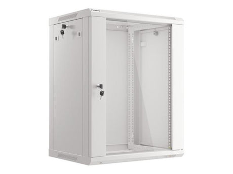 Dulap rack 19" perete 15U / 600x450 (flat pack) cu ușă din sticlă, gri  V2
