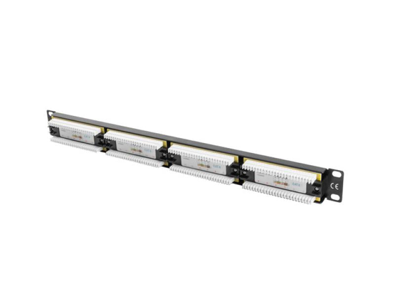 Patch panel 24 porturi 1U 19" Cat.6 UTP negru
