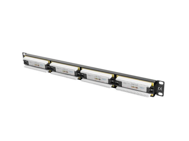 Patch panel 24 porturi 1U 19" Cat.6 UTP negru