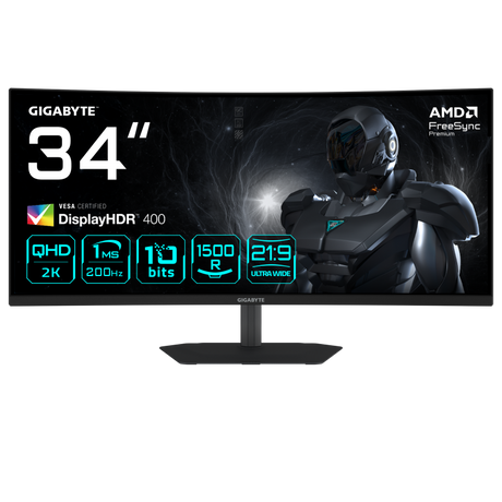 Monitor Consumer GIGABYTE G34WQC2, 34", 3440 x 1440 pixeli, Black, 2 ani Garantie