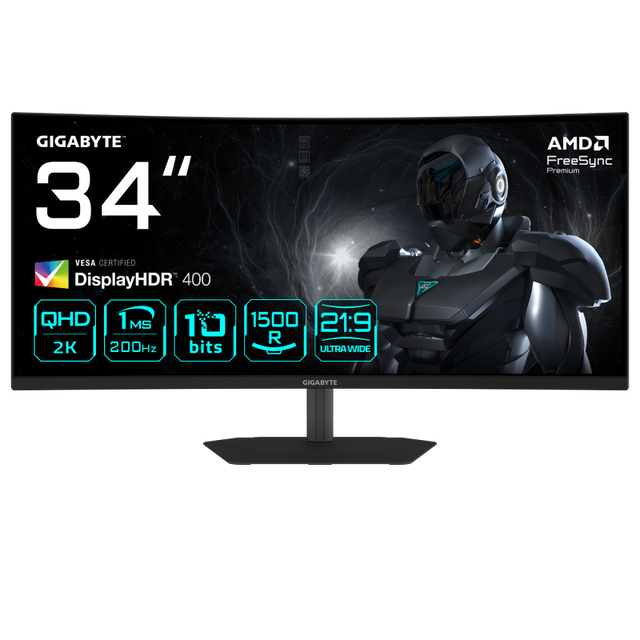 Monitor Consumer GIGABYTE G34WQC2, 34", 3440 x 1440 pixeli, Black, 2 ani Garantie