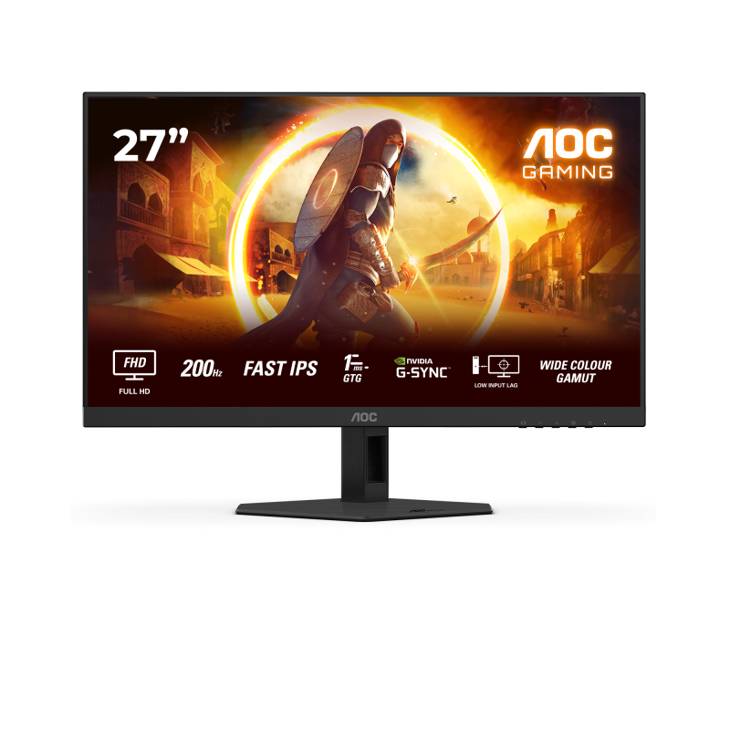 Monitor AOC 27" 27G4HRE, Diagonal (inch): 27, Diagonal (cm): 68, Aspect ratio: 16:9, Panel: Fast IPS, Resolution: 1920x1080, Refresh Rate: 200Hz, Response time GtG: 1ms, Response time MPRT: 0.5ms, Brightness (max): 300 cd/m², Contrast (static) : 1000:1, Contrast (dynamic): 80M:1, Viewing angle