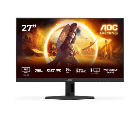 Monitor AOC 27" 27G4HRE, Diagonal (inch): 27, Diagonal (cm): 68, Aspect ratio: 16:9, Panel: Fast IPS, Resolution: 1920x1080, Refresh Rate: 200Hz, Response time GtG: 1ms, Response time MPRT: 0.5ms, Brightness (max): 300 cd/m², Contrast (static) : 1000:1, Contrast (dynamic): 80M:1, Viewing angle