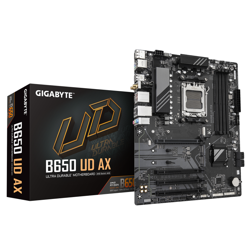 Placa de Baza GIGABYTE B650 UD AX AM5, 4x DDR5, 1x DP 1x HDMI, 1x PCIE 4.0 x16 2x PCIE 3.0 x16 1x PCIE 3.0 x1, 3x M.2, 4x SATA 6GB/s, ATX