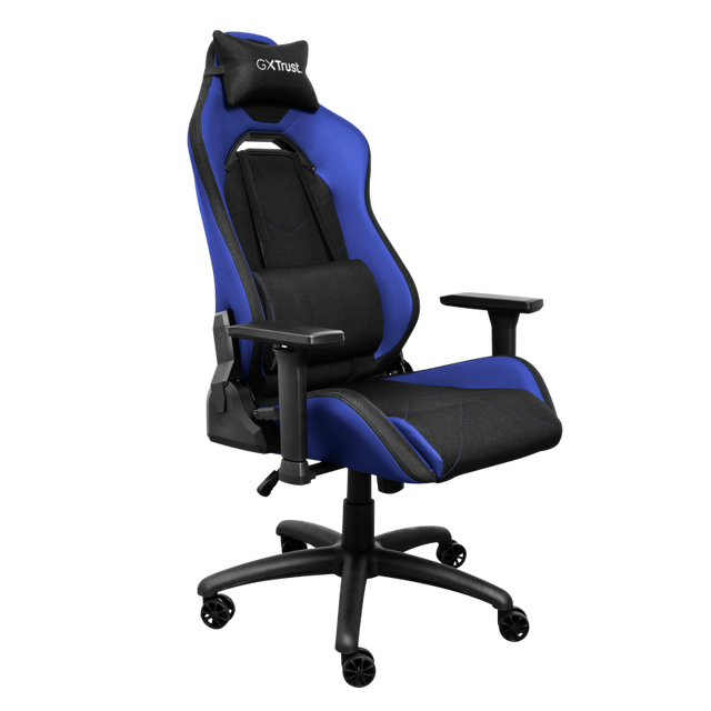 Scaun gaming Trust GXT 714B Ruya Comfortable, roti, ridicare pe gaz clasa 4, adjustabil pe inaltime, material plastic + PU leather, greutate maxima suportata 150 kg, negru/albastru