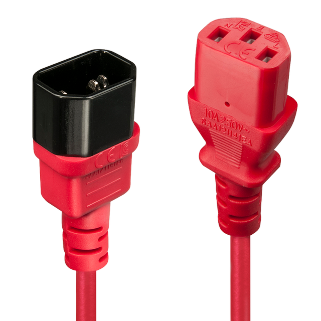 Cablu Lindy C14 to C13, lungime 0.5m, material cablu H05-VVF 3G 0.75mm, 3 fire, Connector A: IEC C14, Connector B: IEC C13, rosu