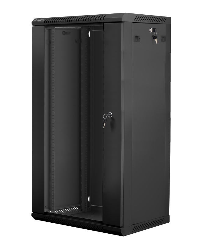 Dulap rack 19" perete 22U / 600x450 (flat pack) cu ușă din sticlă, negru  V2