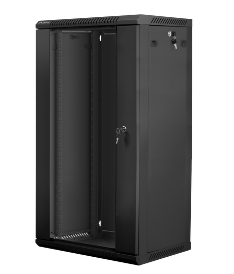 Dulap rack 19" perete 22U / 600x450 (flat pack) cu ușă din sticlă, negru  V2