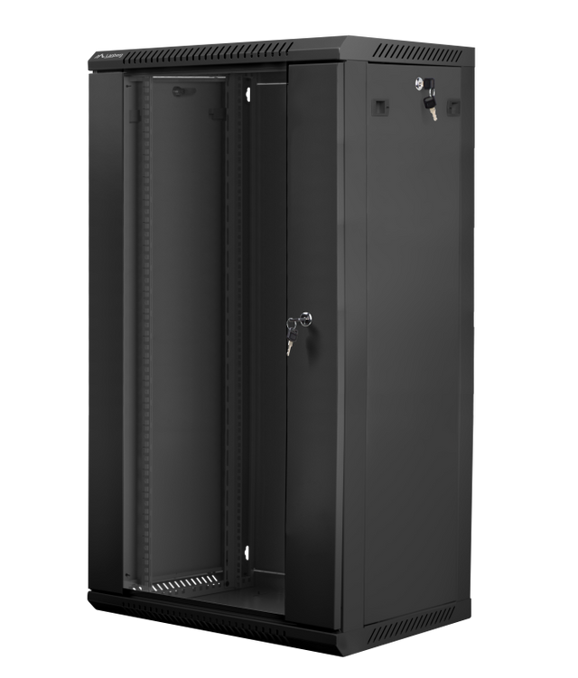 Dulap rack 19" perete 22U / 600x450 (flat pack) cu ușă din sticlă, negru  V2